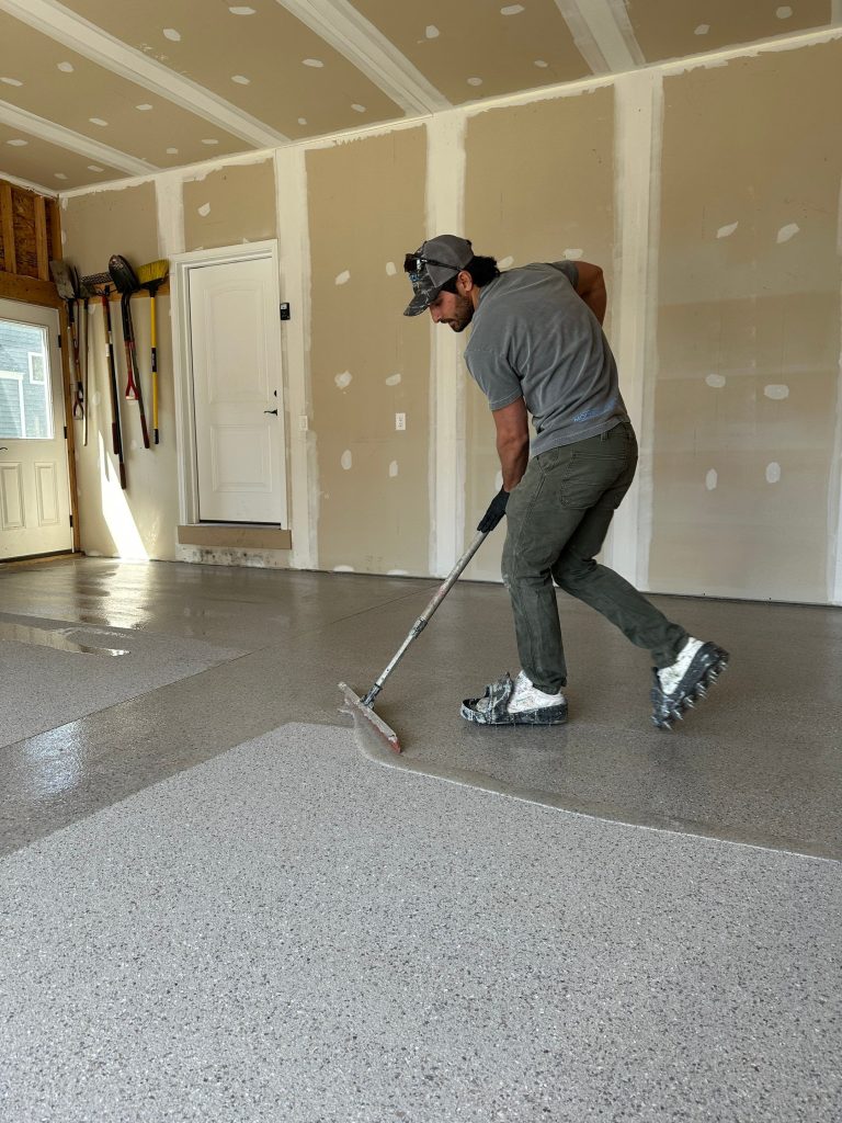 Polyaspartic topcoat over Premium Flake – Penfield, NY
